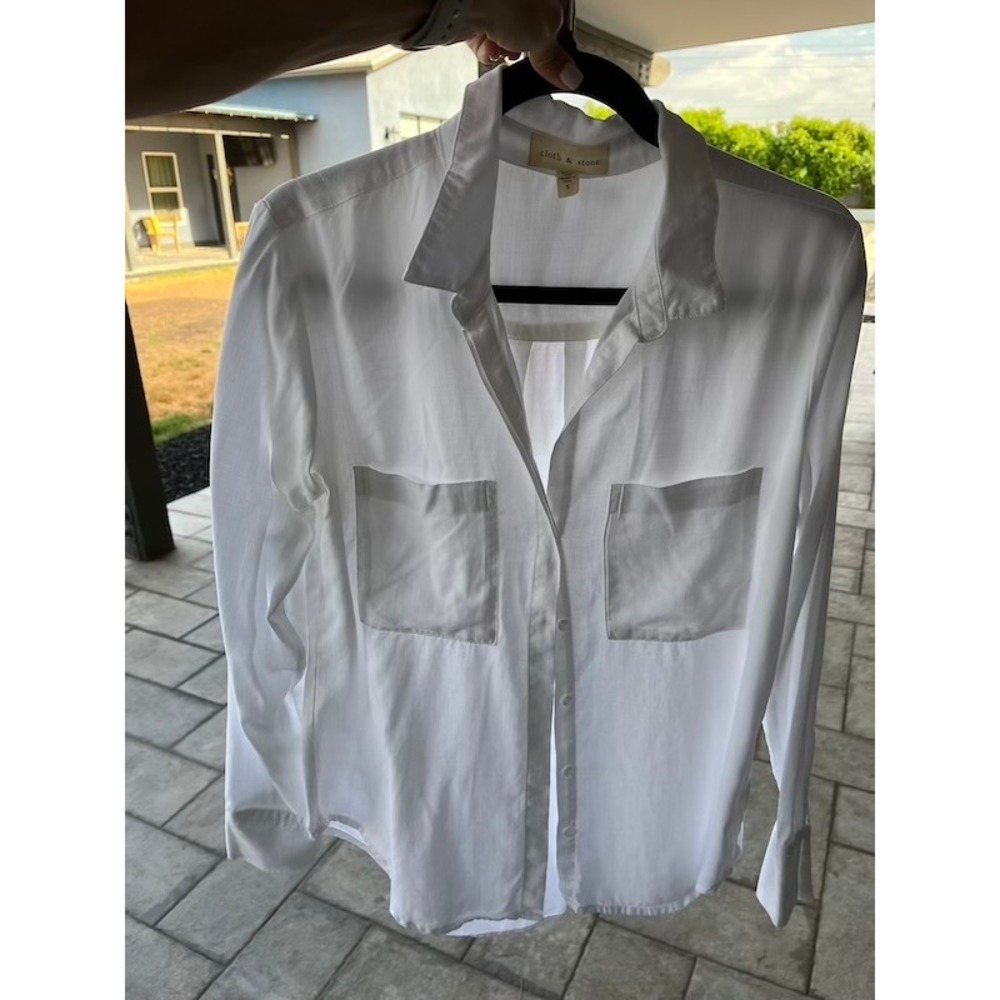 Cloth & Stone White Tencel Lyocell Button Down Pocket Shirt S